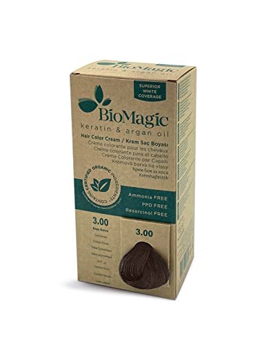 BioMagic Permanent Hair Color 3.00 Dark Brown - Ammonia Free with Keratin & Argan Oil, Organic Ingredients