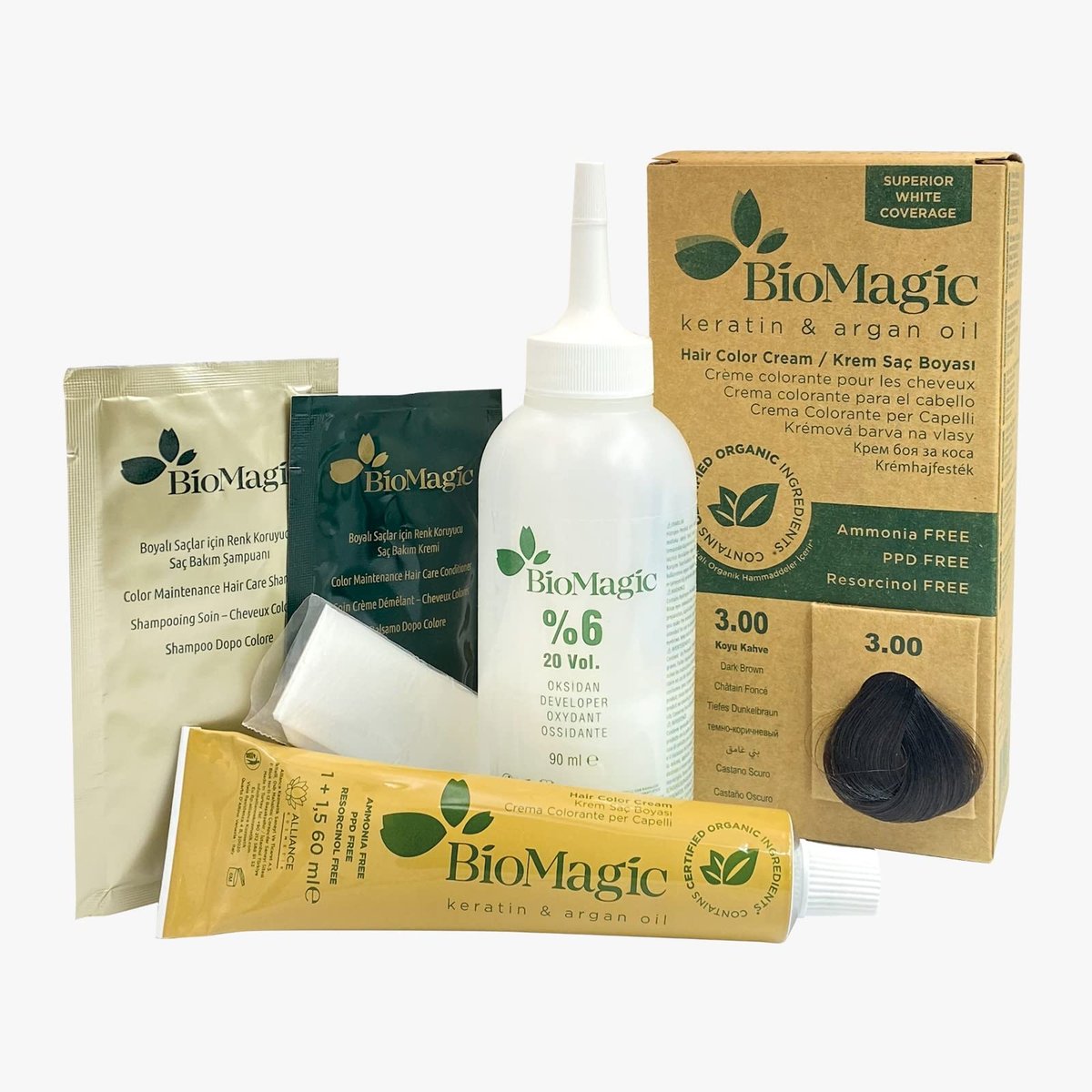 BioMagic Permanent Hair Color 3.00 Dark Brown - Ammonia Free with Keratin & Argan Oil, Organic Ingredients - görsel 3