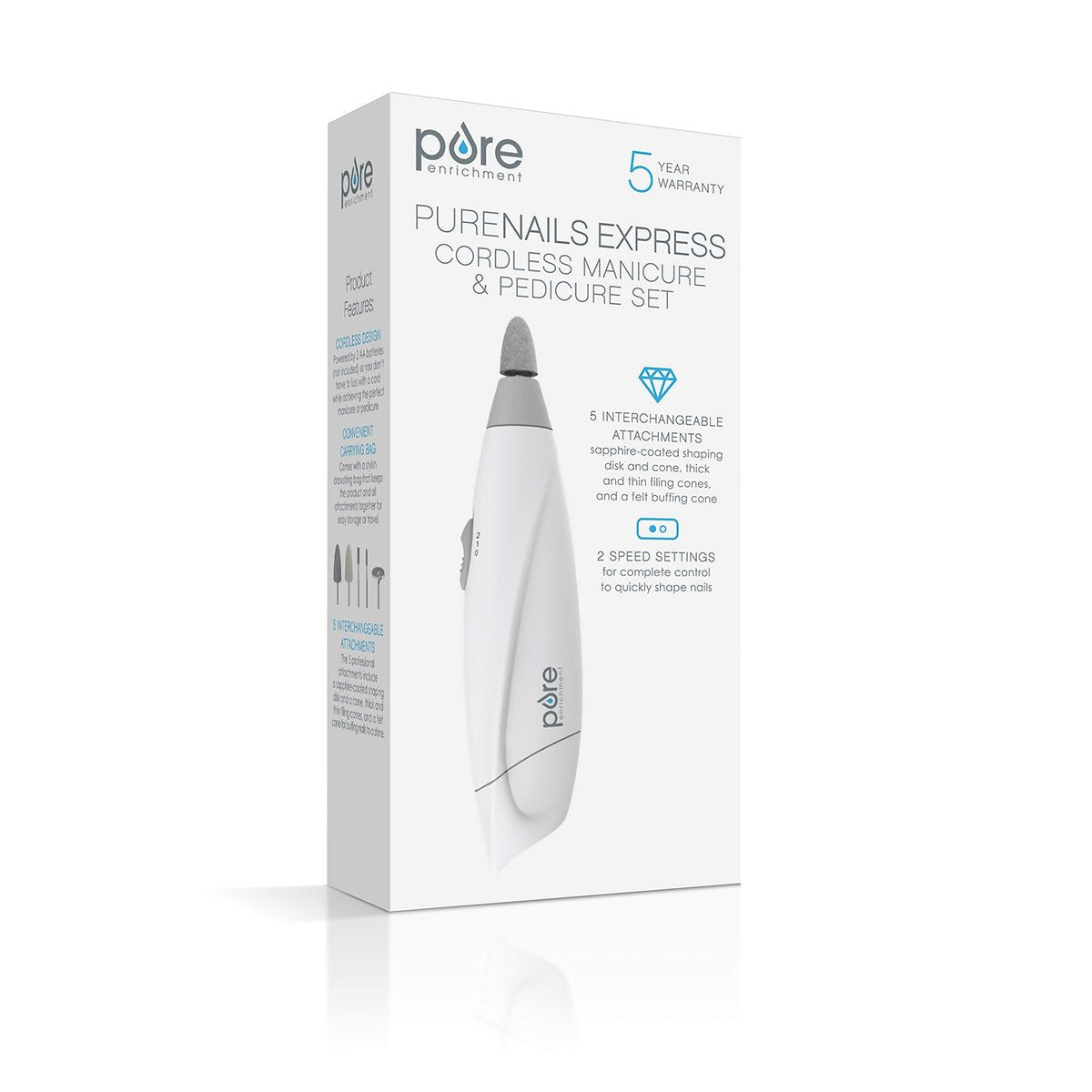Pure Enrichment PureNails Express Cordless Manicure and Pedicure System - Portable Battery-Powered Nail File with 5 Attachments, 2 Speeds and Storage Bag Avelisse
