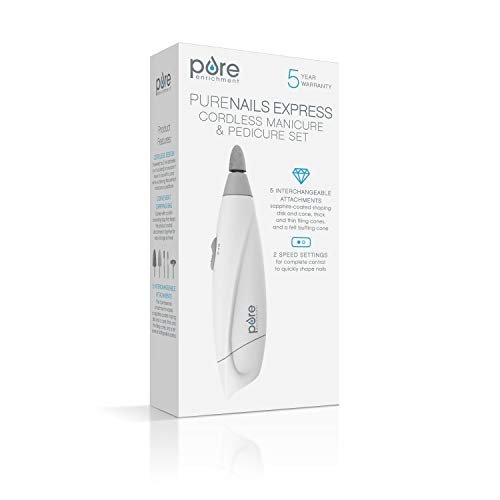 Pure Enrichment PureNails Express Cordless Manicure and Pedicure System - Portable Battery-Powered Nail File with 5 Attachments, 2 Speeds and Storage Bag Avelisse