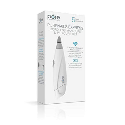 Pure Enrichment PureNails Express Cordless Manicure and Pedicure System - Portable Battery-Powered Nail File with 5 Attachments, 2 Speeds and Storage Bag Avelisse