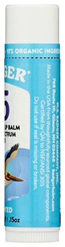 Badger Unscented SPF 15 Lip Balm with Organic Zinc Oxide - Reef-Safe, Broad Spectrum Sunscreen for Lips