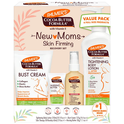 Palmer's Cocoa Butter Formula New Moms Skin Recovery Postpartum Essentials Kit - Body Lotion, Nursing Butter, Bust Cream & Skin Therapy Oil