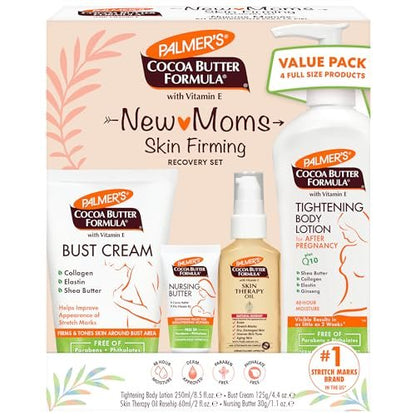 Palmer's Cocoa Butter Formula New Moms Skin Recovery Postpartum Essentials Kit - Body Lotion, Nursing Butter, Bust Cream & Skin Therapy Oil