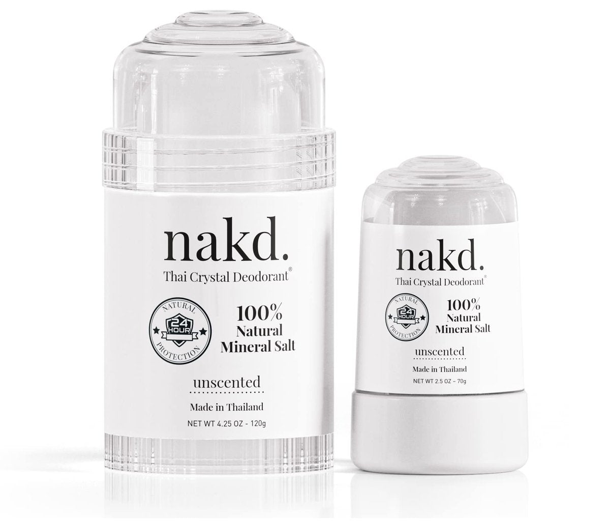 nakd. Thai Crystal Deodorant Stone – 2 Salt Crystal Deodorant Sticks, 4.25 oz. Regular + 2.5 oz. Travel Size – All Natural Unscented and Aluminum Free for Women & Men Avelisse