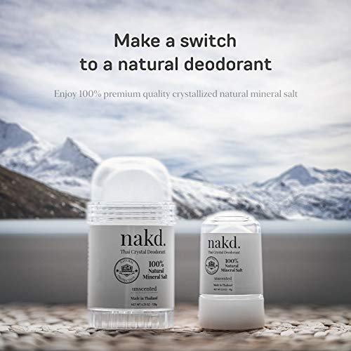 nakd. Thai Crystal Deodorant Stone – 2 Salt Crystal Deodorant Sticks, 4.25 oz. Regular + 2.5 oz. Travel Size – All Natural Unscented and Aluminum Free for Women & Men Avelisse