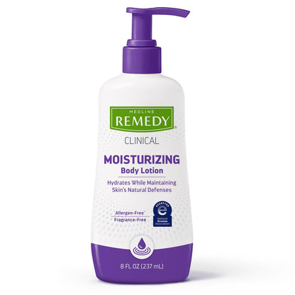 Medline Remedy Clinical Skin Cream Moisturizer, Fragrance-Free (8 fl oz) - Nourishing Hypoallergenic Lotion for Dry Skin, Paraben and Sulfate-Free