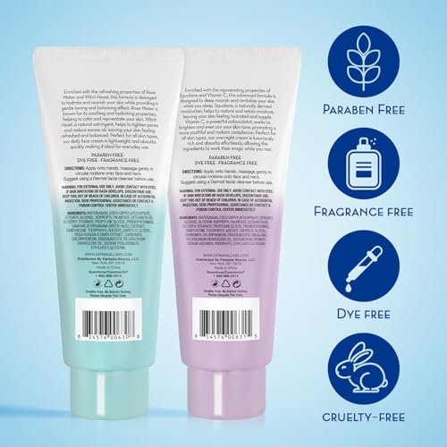 Dermasil Face Moisturizer Variety 2-Pack – Daily Face Cream with Witch Hazel and Rose Water + Night Cream with Vitamin C and Squalane, 2 Oz Each - görsel 4