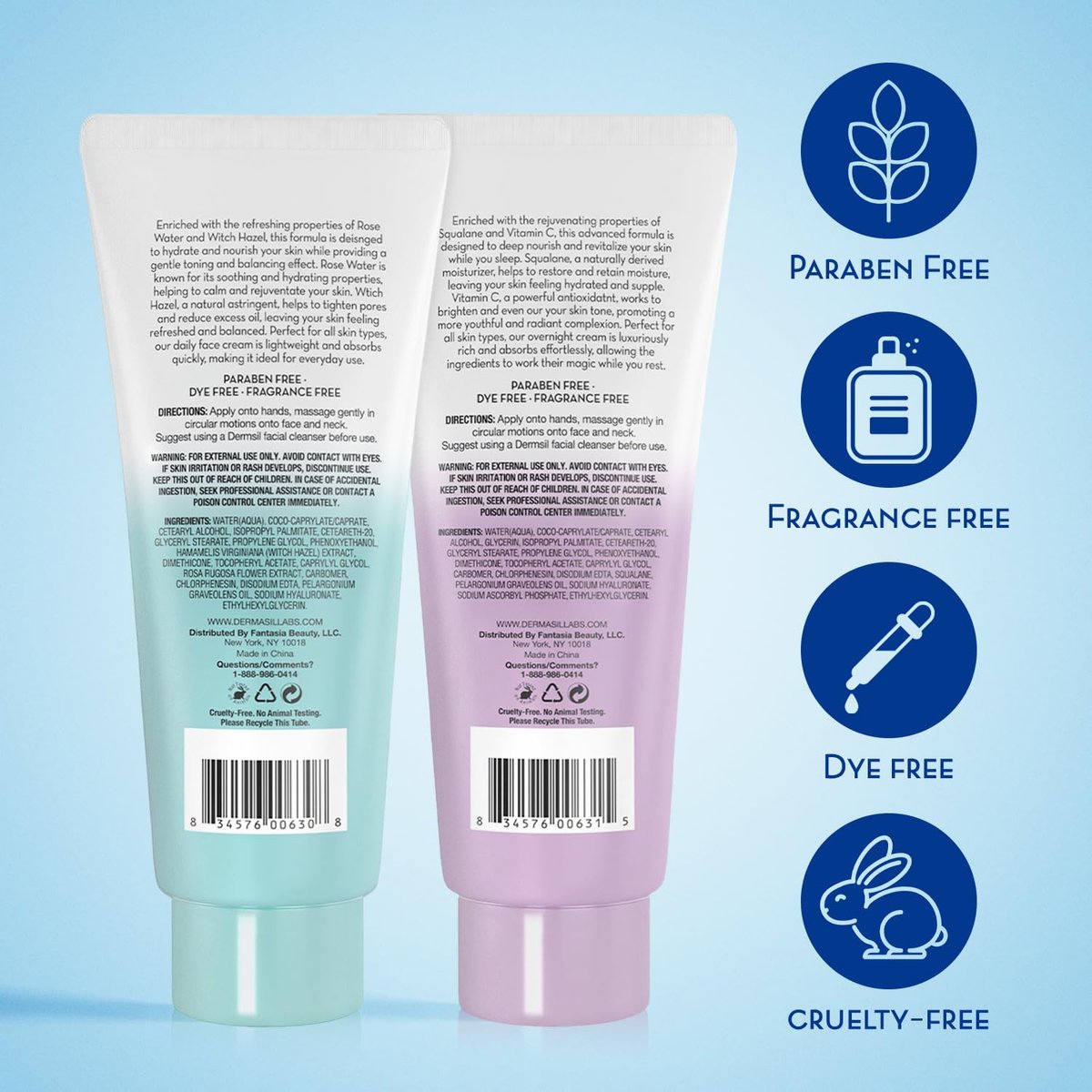 Dermasil Face Moisturizer Variety 2-Pack – Daily Face Cream with Witch Hazel and Rose Water + Night Cream with Vitamin C and Squalane, 2 Oz Each - görsel 3