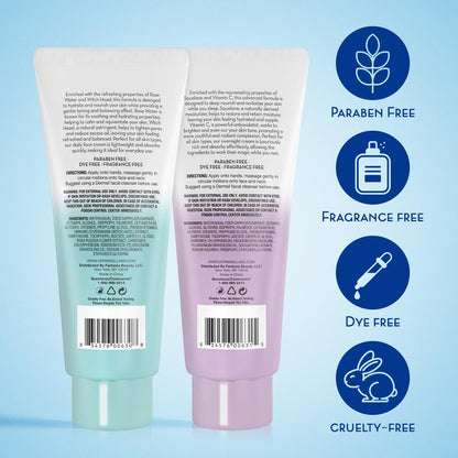 Dermasil Face Moisturizer Variety 2-Pack – Daily Face Cream with Witch Hazel and Rose Water + Night Cream with Vitamin C and Squalane, 2 Oz Each