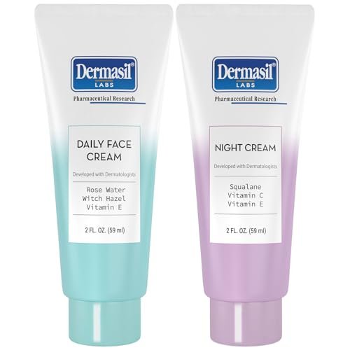Dermasil Face Moisturizer Variety 2-Pack – Daily Face Cream with Witch Hazel and Rose Water + Night Cream with Vitamin C and Squalane, 2 Oz Each - görsel 2