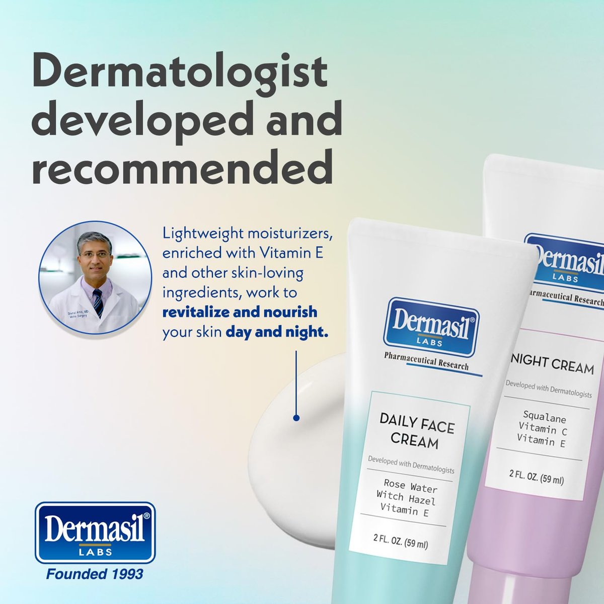 Dermasil Face Moisturizer Variety 2-Pack – Daily Face Cream with Witch Hazel and Rose Water + Night Cream with Vitamin C and Squalane, 2 Oz Each - görsel 7