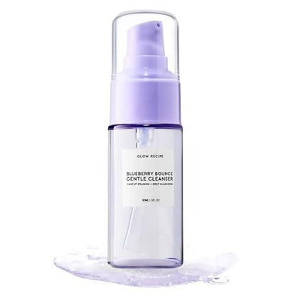 Glow Recipe Blueberry Bounce Gentle AHA Foaming Face Wash - Travel Size 30ml - Korean Exfoliating Cleanser with Hyaluronic Acid for Sensitive Skin, Vegan