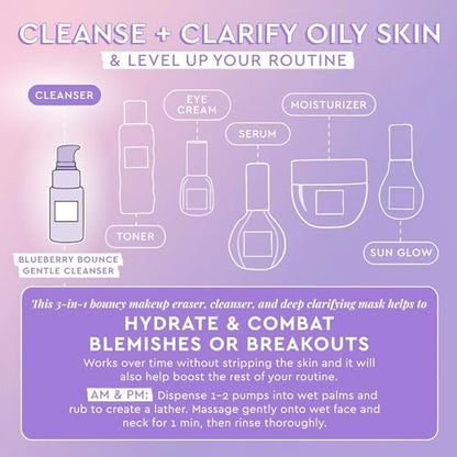 Glow Recipe Blueberry Bounce Gentle AHA Foaming Face Wash - Travel Size 30ml - Korean Exfoliating Cleanser with Hyaluronic Acid for Sensitive Skin, Vegan