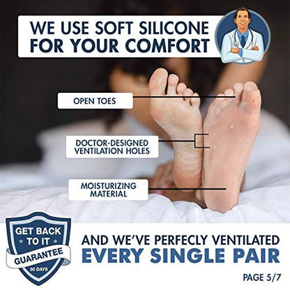 Dr. Frederick's Original Moisturizing Gel Socks - 2 Pairs - Silicone-Feel Socks for Dry Cracked Feet Women & Men - Foot Moisturizing Socks for Cracked Heel Treatment - Day & Night Spa Socks