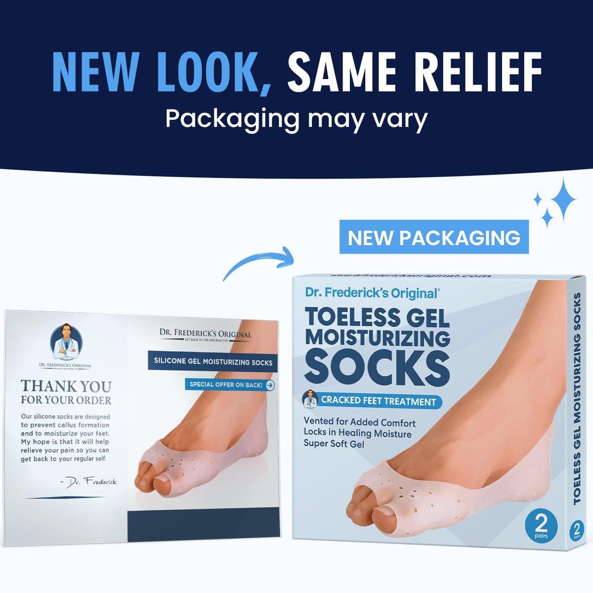Dr. Frederick's Original Moisturizing Gel Socks - 2 Pairs - Silicone-Feel Socks for Dry Cracked Feet Women & Men - Foot Moisturizing Socks for Cracked Heel Treatment - Day & Night Spa Socks - görsel 7