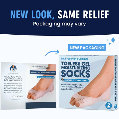 Dr. Frederick's Original Moisturizing Gel Socks - 2 Pairs - Silicone-Feel Socks for Dry Cracked Feet Women & Men - Foot Moisturizing Socks for Cracked Heel Treatment - Day & Night Spa Socks