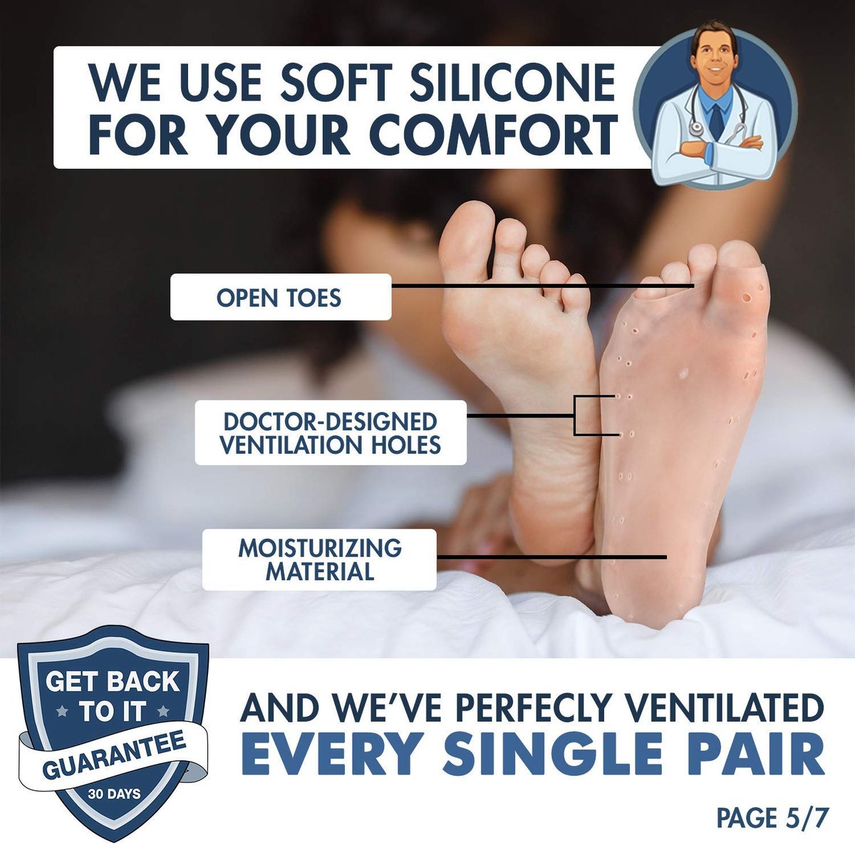 Dr. Frederick's Original Moisturizing Gel Socks - 2 Pairs - Silicone-Feel Socks for Dry Cracked Feet Women & Men - Foot Moisturizing Socks for Cracked Heel Treatment - Day & Night Spa Socks - görsel 9