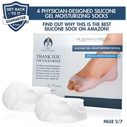 Dr. Frederick's Original Moisturizing Gel Socks - 2 Pairs - Silicone-Feel Socks for Dry Cracked Feet Women & Men - Foot Moisturizing Socks for Cracked Heel Treatment - Day & Night Spa Socks
