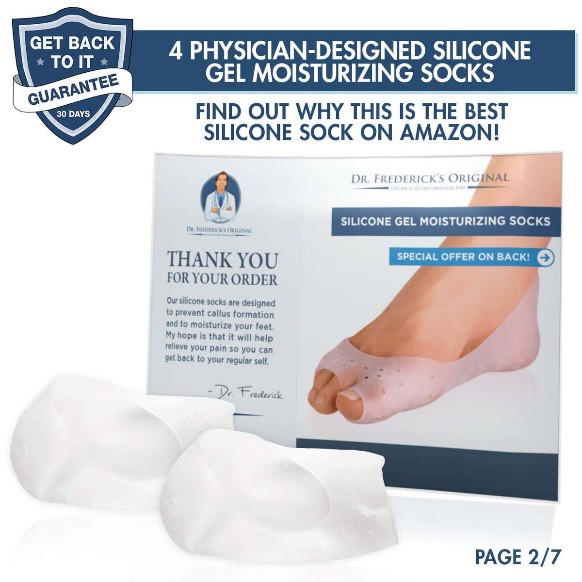 Dr. Frederick's Original Moisturizing Gel Socks - 2 Pairs - Silicone-Feel Socks for Dry Cracked Feet Women & Men - Foot Moisturizing Socks for Cracked Heel Treatment - Day & Night Spa Socks - görsel 3