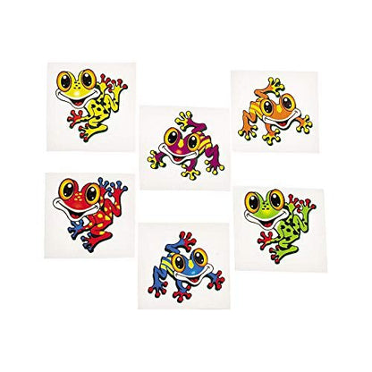 Fun Express Frog Temporary Tattoos - 72 Vibrant Frog Tattoos for Kids Birthday Parties, School Carnivals & Celebrations - Safe and Easy to Apply