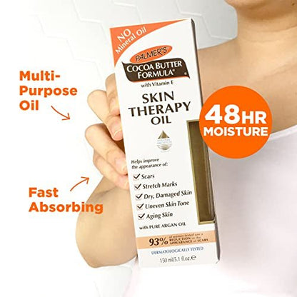 Palmer's Cocoa Butter Formula Skin Therapy Moisturizing Body Oil with Vitamin E & Pure Argan Oil, Deep Body Moisturizer for Dry, Damaged Skin, Scars or Stretch Marks, 5.1 Fl Oz (Pack of 3) Avelisse