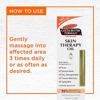 Palmer's Cocoa Butter Formula Skin Therapy Moisturizing Body Oil with Vitamin E & Pure Argan Oil, Deep Body Moisturizer for Dry, Damaged Skin, Scars or Stretch Marks, 5.1 Fl Oz (Pack of 3) Avelisse
