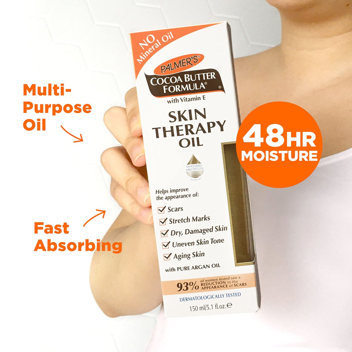 Palmer's Cocoa Butter Formula Skin Therapy Moisturizing Body Oil with Vitamin E & Pure Argan Oil, Deep Body Moisturizer for Dry, Damaged Skin, Scars or Stretch Marks, 5.1 Fl Oz (Pack of 3) Avelisse