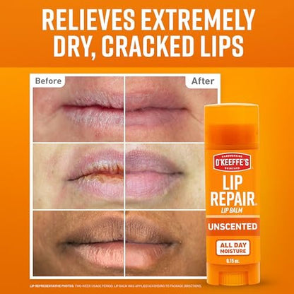 O'Keeffe's Lip Repair Unscented Lip Balm for Dry, Cracked Lips - Stick (Twin Pack) - Moisturizer for Very Dry Lips