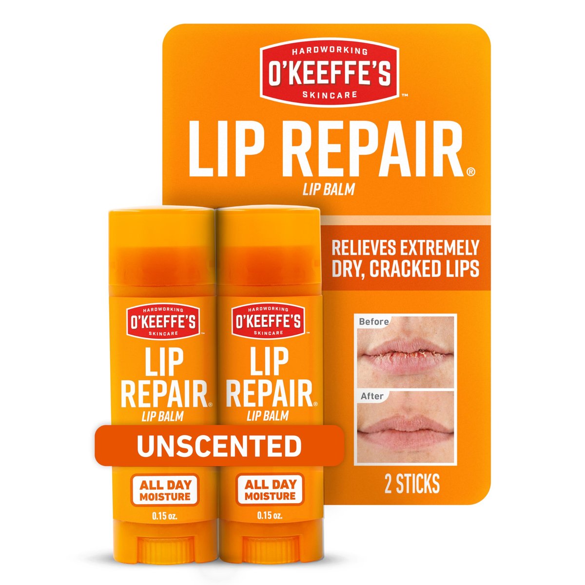 O'Keeffe's Lip Repair Unscented Lip Balm for Dry, Cracked Lips - Stick (Twin Pack) - Moisturizer for Very Dry Lips - görsel 1