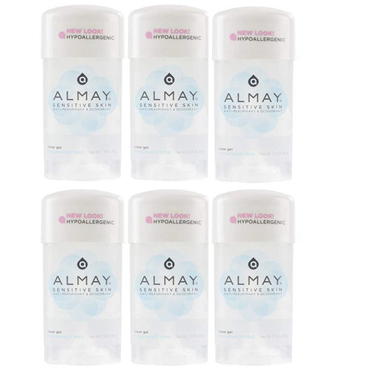 Almay Sensitive Skin Clear Gel Fragrance Free Deodorant for Sensitive Skin - 2.25 oz (Pack of 6)