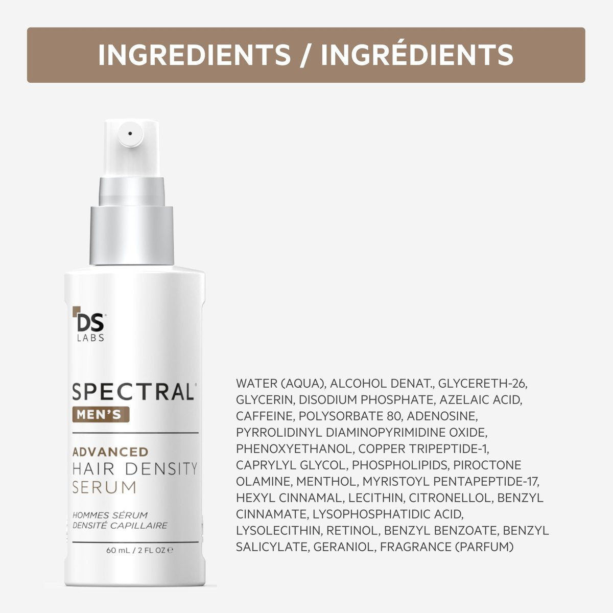 DS Labs Spectral Men’s Hair Density Serum (formerly Spectral.DNC-N) - Lightweight Leave-In for Fuller Looking, Thicker Looking Hair, Fast Absorbing, Non-Greasy, For All Hair Types, 60mL, (3 Pack) Avelisse