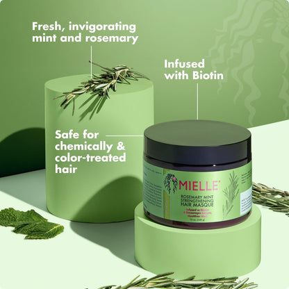 Mielle Organics Rosemary Mint Strengthening Hair Mask – Deep Conditioning Treatment with Biotin, Honey & Coconut Oil for Healthier Strands (12 oz)