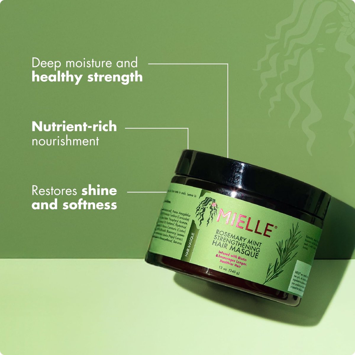 Mielle Organics Rosemary Mint Strengthening Hair Mask – Deep Conditioning Treatment with Biotin, Honey & Coconut Oil for Healthier Strands (12 oz) - görsel 7