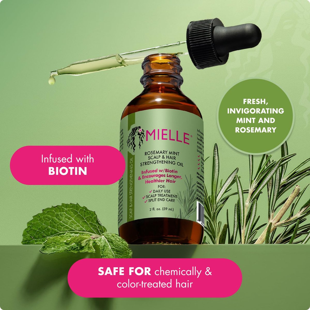 Mielle Organics Rosemary & Mint Strengthening Hair Oil – Biotin-Infused Treatment for Dry Scalp, Split Ends, and Frizzy Hair, Promotes Longer, Healthier Strands (2 oz) - görsel 9