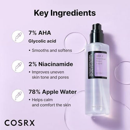 COSRX 7% Glycolic Acid Whitehead Removing Power Liquid – AHA Exfoliating Toner for Face & Body, Pore Minimizer, Korean Skin Care