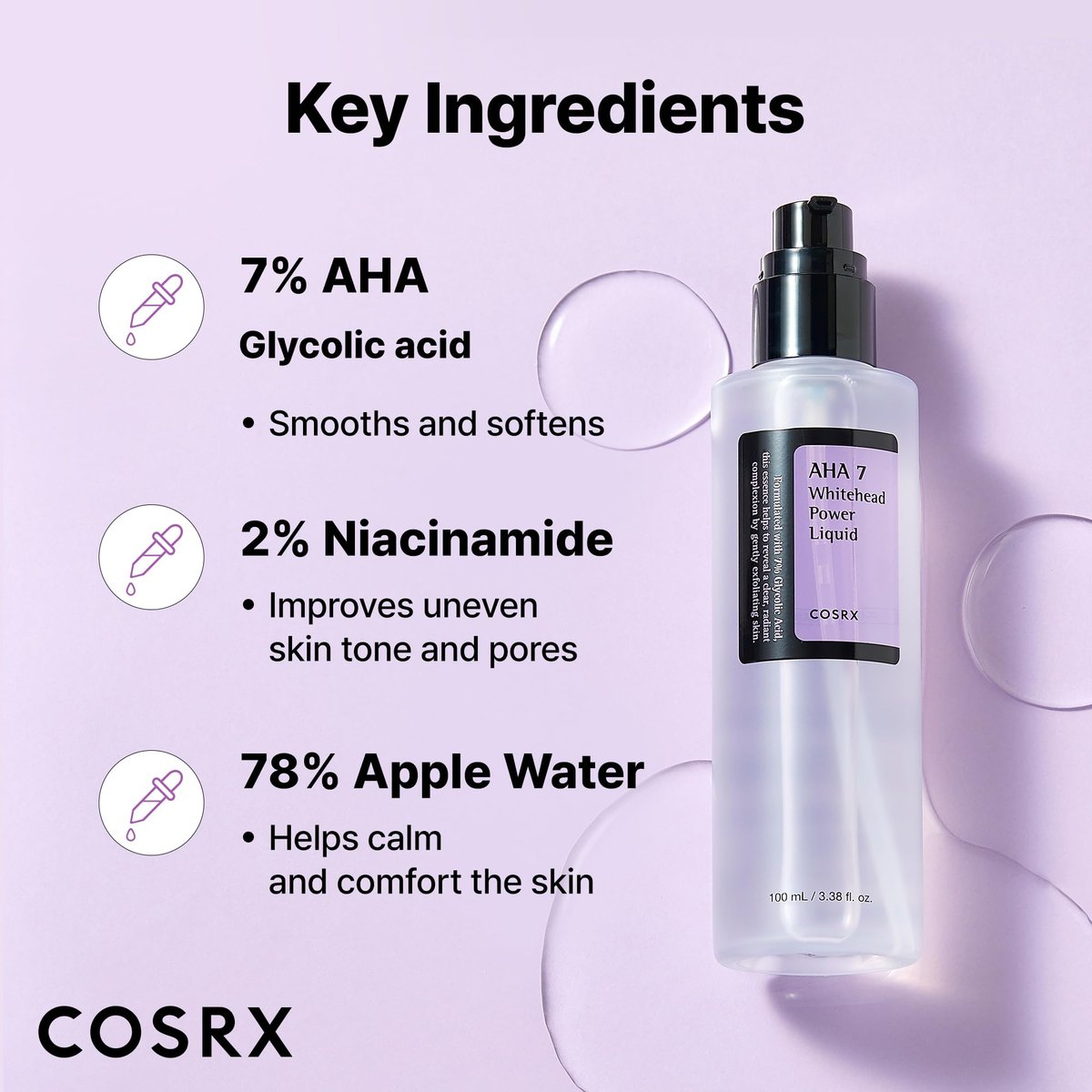 COSRX 7% Glycolic Acid Whitehead Removing Power Liquid – AHA Exfoliating Toner for Face & Body, Pore Minimizer, Korean Skin Care - görsel 3