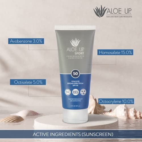 Aloe Up Sport Sunscreen Body Lotion SPF 50 – Broad Spectrum Sunblock with Aloe Vera – Non-Greasy, No White Cast, Reef Friendly, Water Resistant 80 Minutes, Fragrance-Free, 3 oz - görsel 10