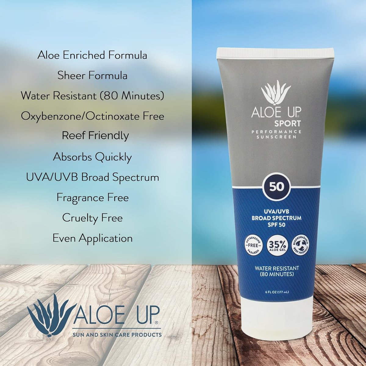Aloe Up Sport Sunscreen Body Lotion SPF 50 – Broad Spectrum Sunblock with Aloe Vera – Non-Greasy, No White Cast, Reef Friendly, Water Resistant 80 Minutes, Fragrance-Free, 3 oz - görsel 15