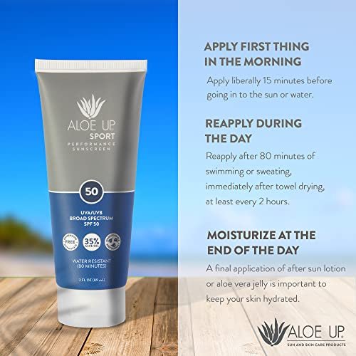 Aloe Up Sport Sunscreen Body Lotion SPF 50 – Broad Spectrum Sunblock with Aloe Vera – Non-Greasy, No White Cast, Reef Friendly, Water Resistant 80 Minutes, Fragrance-Free, 3 oz - görsel 12
