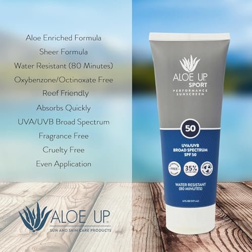 Aloe Up Sport Sunscreen Body Lotion SPF 50 – Broad Spectrum Sunblock with Aloe Vera – Non-Greasy, No White Cast, Reef Friendly, Water Resistant 80 Minutes, Fragrance-Free, 3 oz - görsel 16