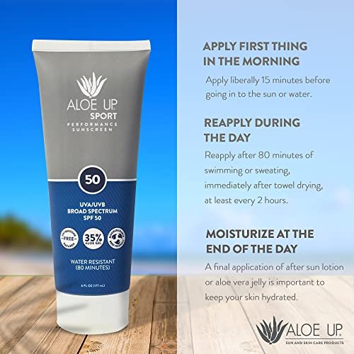 Aloe Up Sport Sunscreen Lotion SPF 50 – Broad Spectrum UVA/UVB Sunscreen for Face and Body, Hydrating Aloe Vera, Non-Greasy, No White Cast, Reef Safe, Fragrance-Free, 6 Oz Avelisse