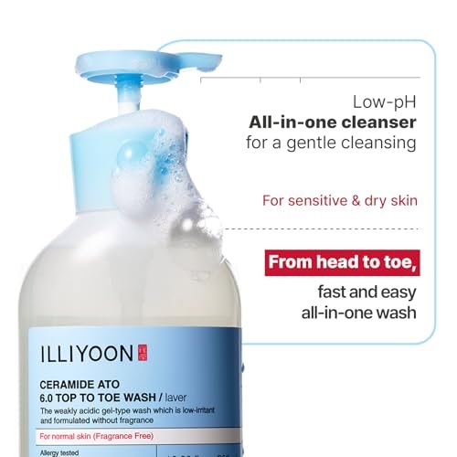 Illiyoon Ceramide Ato 6.0 Top to Toe Wash – Mild 3-in-1 Baby Body Wash, Shampoo & Conditioner, 16.9 Fl Oz (500ml) Avelisse