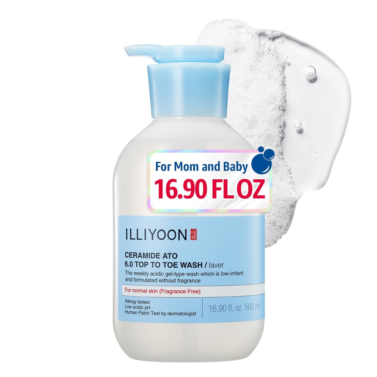 Illiyoon Ceramide Ato 6.0 Top to Toe Wash – Mild 3-in-1 Baby Body Wash, Shampoo & Conditioner, 16.9 Fl Oz (500ml) Avelisse
