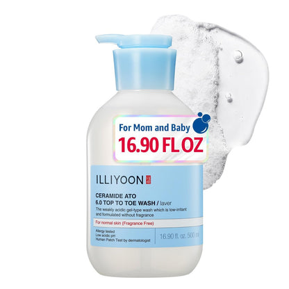 Illiyoon Ceramide Ato 6.0 Top to Toe Wash – Mild 3-in-1 Baby Body Wash, Shampoo & Conditioner, 16.9 Fl Oz (500ml) Avelisse