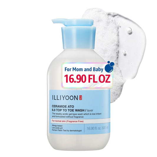 Illiyoon Ceramide Ato 6.0 Top to Toe Wash – Mild 3-in-1 Baby Body Wash, Shampoo & Conditioner, 16.9 Fl Oz (500ml) Avelisse