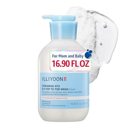 Illiyoon Ceramide Ato 6.0 Top to Toe Wash – Mild 3-in-1 Baby Body Wash, Shampoo & Conditioner, 16.9 Fl Oz (500ml) Avelisse