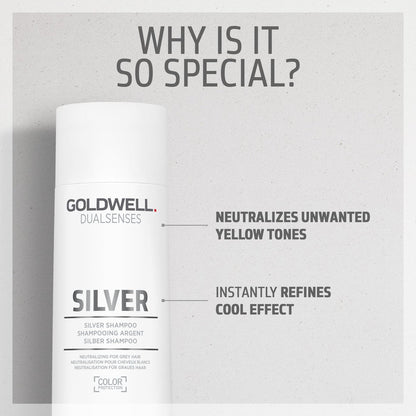 Goldwell Dualsenses Silver Shampoo 300mL – Neutralizes Brassiness for Cool Blonde & Gray Hair Avelisse