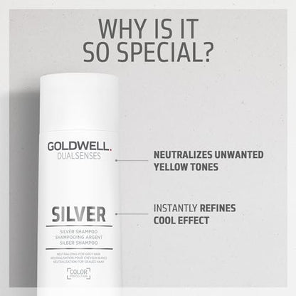 Goldwell Dualsenses Silver Shampoo 300mL – Neutralizes Brassiness for Cool Blonde & Gray Hair Avelisse