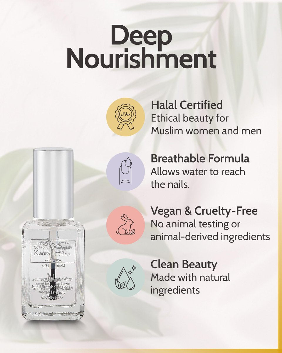 Karma Halal Certified Breathable Nail Polish - Truly Breathable, Cruelty Free & Vegan - Oxygen Permeable Wudu Friendly Top Coat (ANASTASIA) Avelisse